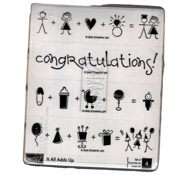 Stampin' Up It All Adds Up Wedding, Baby Shower, Birthday Party Rubber Stamp Set - Picture 1 of 2